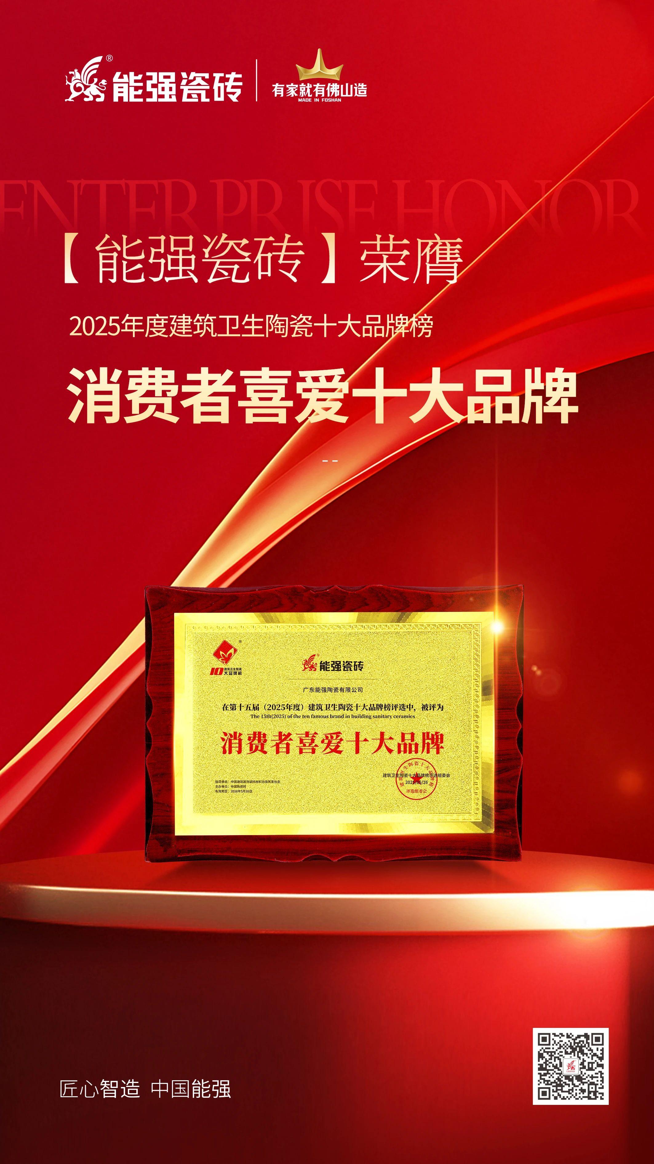 以匠心品質(zhì)鑄就行業(yè)標(biāo)桿，能強瓷磚榮獲“消費者喜愛十大品牌”！